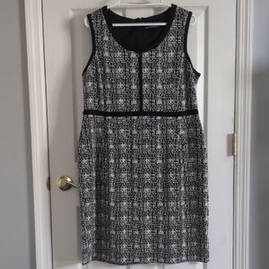 Lands End Black and White Tweed A-Line Ponte Dress XL 18